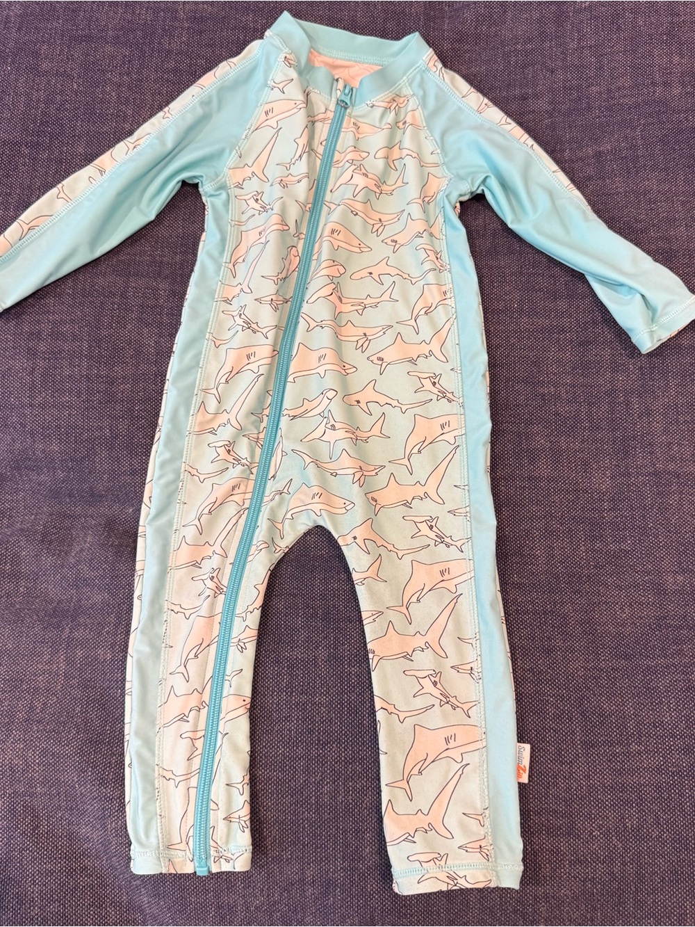 Light Blue Shark-Print Swimzip Full Body Swimsuit Long Sleeve Pants 2T
